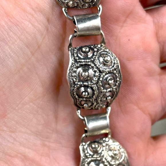 Antique 925 Sterling Silver Gothic Style Bracelet 7.5 Inches Long - Picture 9 of 9